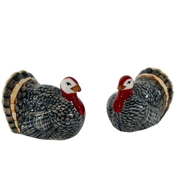 Thanksgiving Turkey Mini Salt Pepper Shakers Ceramic 2" Autumn Harvest Fall Deco - Picture 4 of 9
